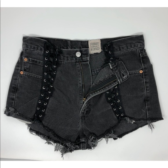 LF furst of kind lace up front frayed denim shorts - Picture 4 of 7